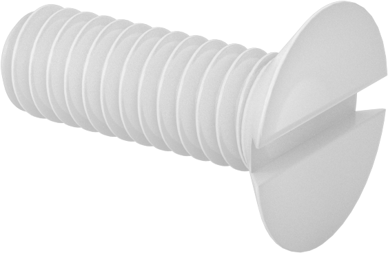 Naylon Oluklu Düz Başlı Vidalar, 100 Derece Havşa Açısı, 8-32 Diş Boyutu, 1/2" Uzunluk
