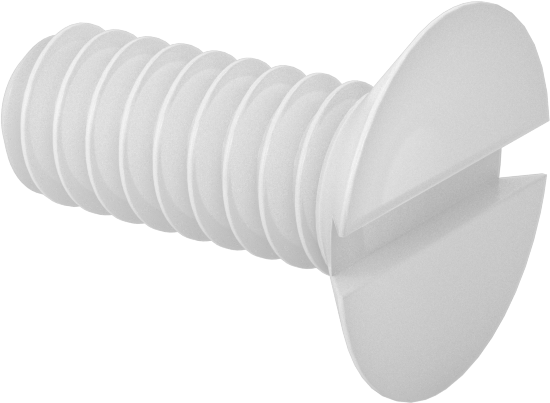 Naylon Oluklu Düz Başlı Vidalar, 100 Derece Havşa Açısı, 10-24 Diş Boyutu, 1/2" Uzunluk