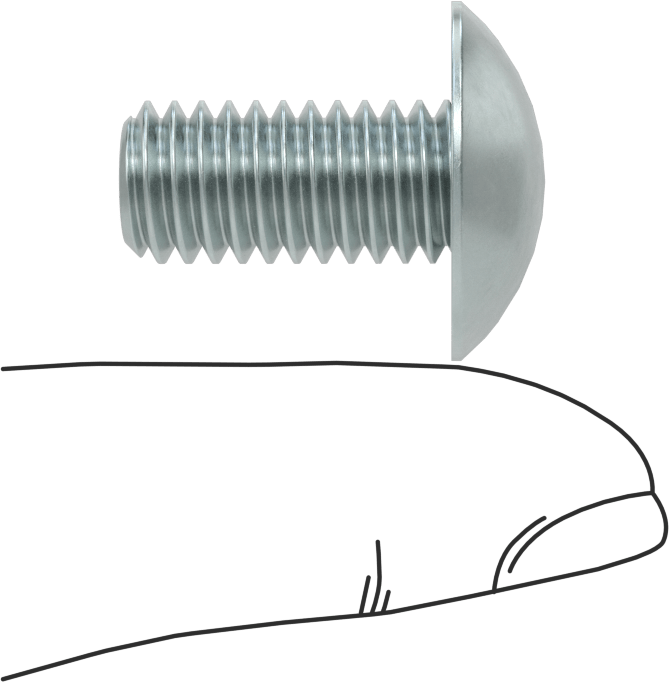 Çelik Ekstra Geniş Bombe Başlı Oluklu Vidalar, Çelik, 3/8"-16 Diş Boyutu, 3/4" Uzunluk