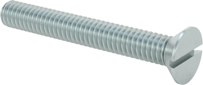 Çinko Kaplı Çelik Oluklu Düz Başlı Vidalar, 8-32 Diş Boyutu, 1-1/4" Uzunluk