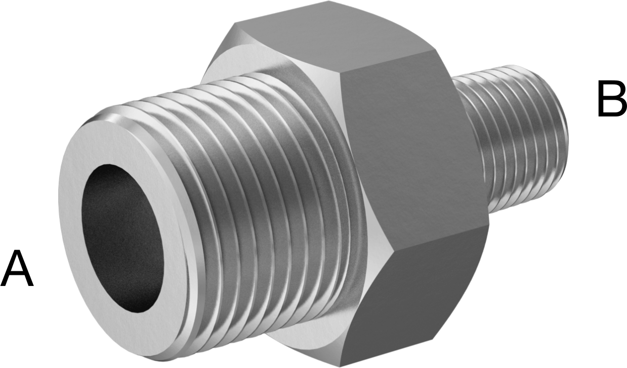 Düşük Basınçlı Paslanmaz Çelik Dişli Boru Bağlantı Parçası, 304 Paslanmaz Çelik Redüksiyon Adaptörü, 3/8 BSPP x 1/8 NPT Erkek