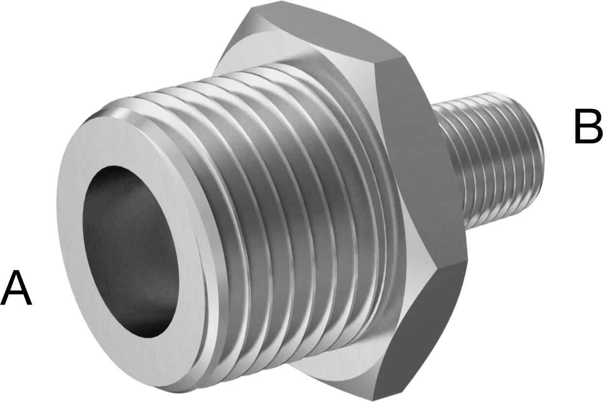 Düşük Basınçlı Paslanmaz Çelik Dişli Boru Bağlantı Parçası, 316 Paslanmaz Çelik Redüksiyon Adaptörü, 1/2 BSPP x 1/8 NPT Erkek