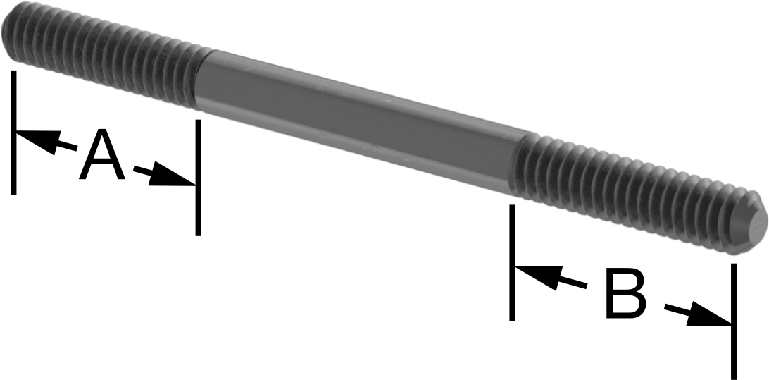 Siyah Oksit Çelik Her İki Ucu Dişli Kurulum Saplaması, 1/4"-20 Diş Boyutu, 3-1/2" Uzunluk