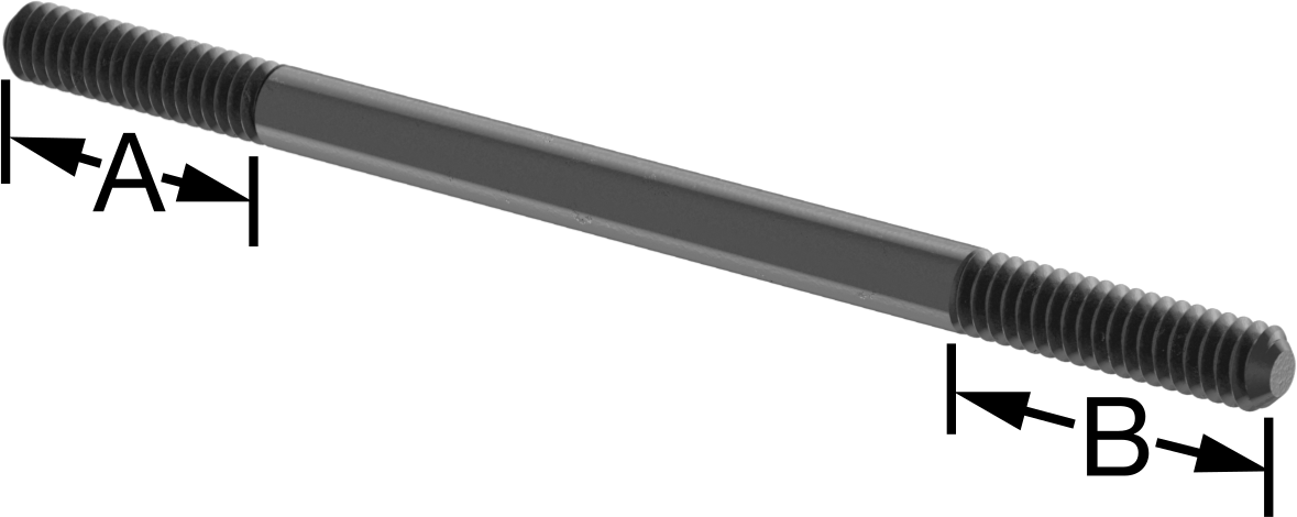 Siyah Oksit Çelik Her İki Ucu Dişli Kurulum Saplaması, 1/4"-20 Diş Boyutu, 4-1/2" Uzunluk