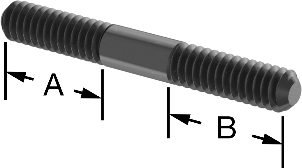 Siyah Oksit Çelik Her İki Ucu Dişli Kurulum Saplaması, 1/4"-20 Diş Boyutu, 2" Uzunluk, 3/4" Diş Uzunlukları