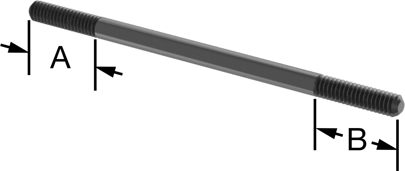 Siyah Oksit Çelik Her İki Ucu Dişli Kurulum Saplaması, 1/4"-20 Diş Boyutu, 5 inç Uzunluk, 1" Diş Uzunlukları