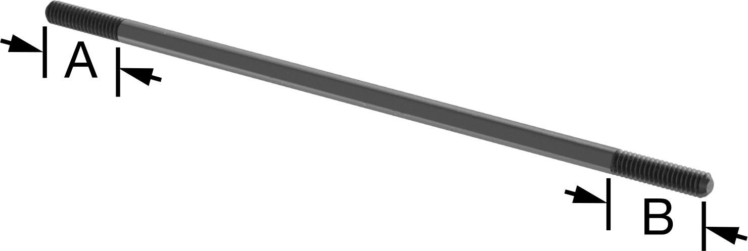Siyah Oksit Çelik Her İki Ucu Dişli Kurulum Saplaması, 1/4"-20 Diş Boyutu, 8" Uzunluk, 1" Diş Uzunlukları