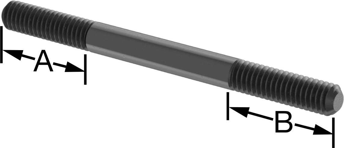 Siyah Oksit Çelik Her İki Ucu Dişli Kurulum Saplaması, 5/16"-18 Diş Boyutu, 4" Uzunluk, 1-1/8" Diş Uzunlukları