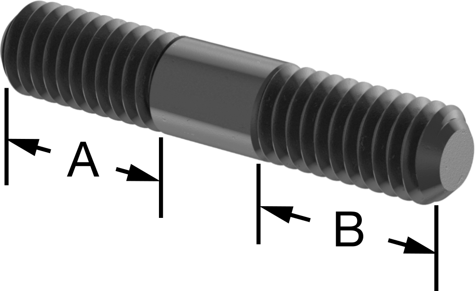 Siyah Oksit Çelik Her İki Ucu Dişli Kurulum Saplaması, 3/8"-16 Diş Boyutu, 2" Uzunluk, 3/4" Diş Uzunlukları
