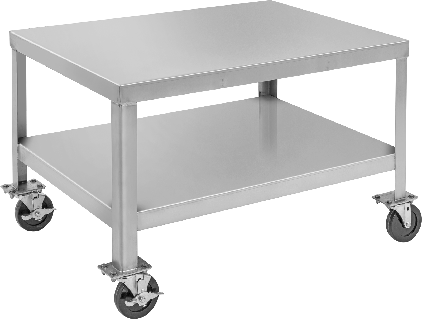 Raflı Paslanmaz Çelik Masa, Düşük Profilli, Mobil, 21-1/4“ Yükseklik x 24” Genişlik x 20" Derinlik