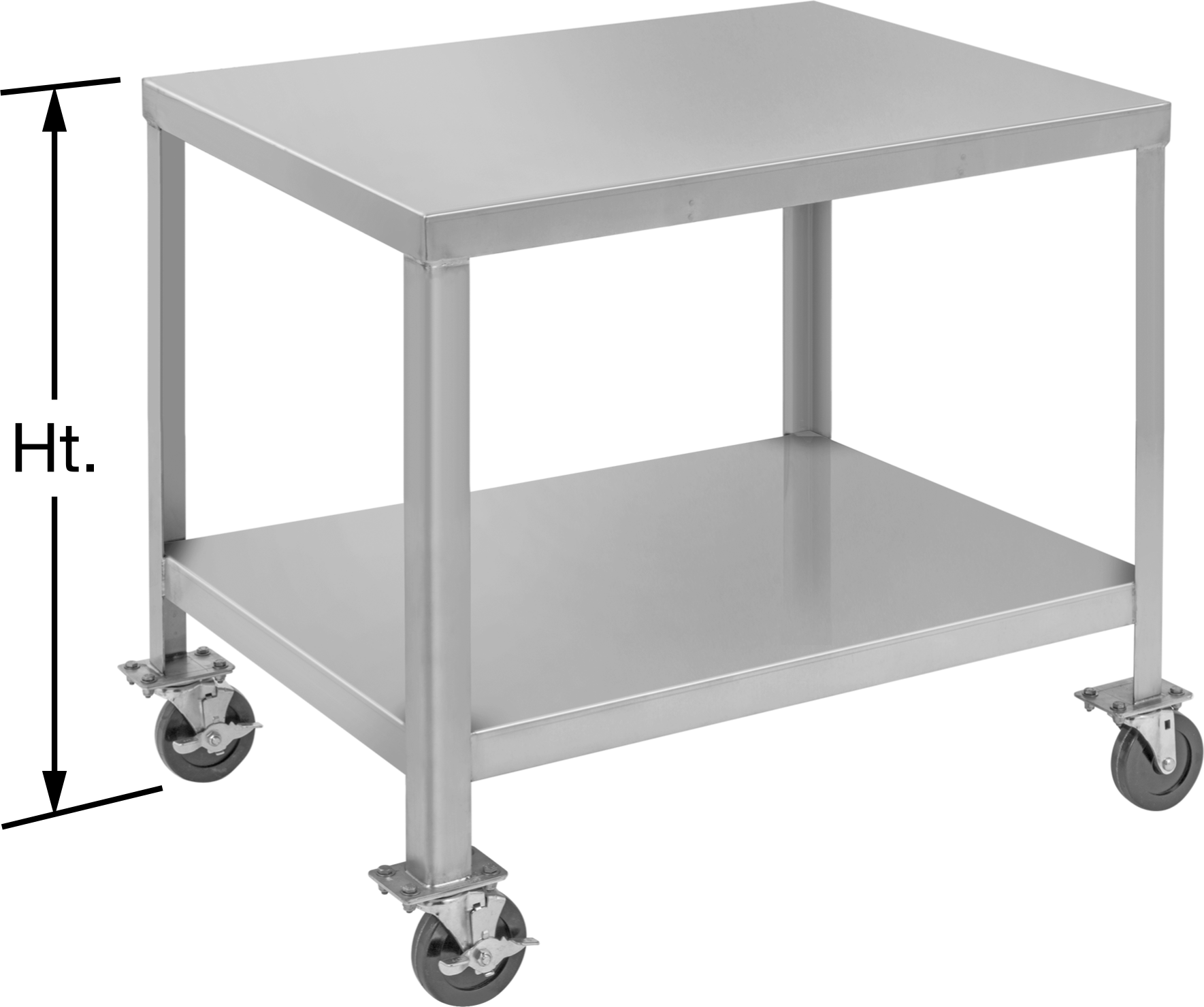 Raflı Paslanmaz Çelik Masa, Mobil, 29-1/4“ Yükseklik x 24” Genişlik x 20" Derinlik