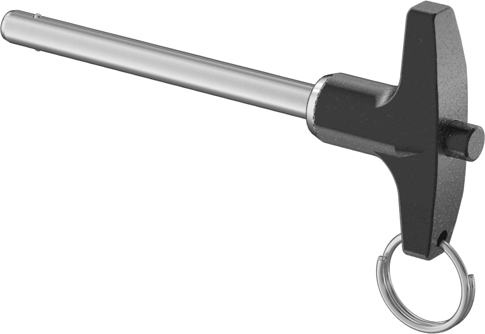 Halka ile T-Kollu Kilitli Hızlı Açma Pimi, 17-4 PH Paslanmaz Çelik, 1/4" Çap, 2-1/2" Kullanılabilir Uzunluk