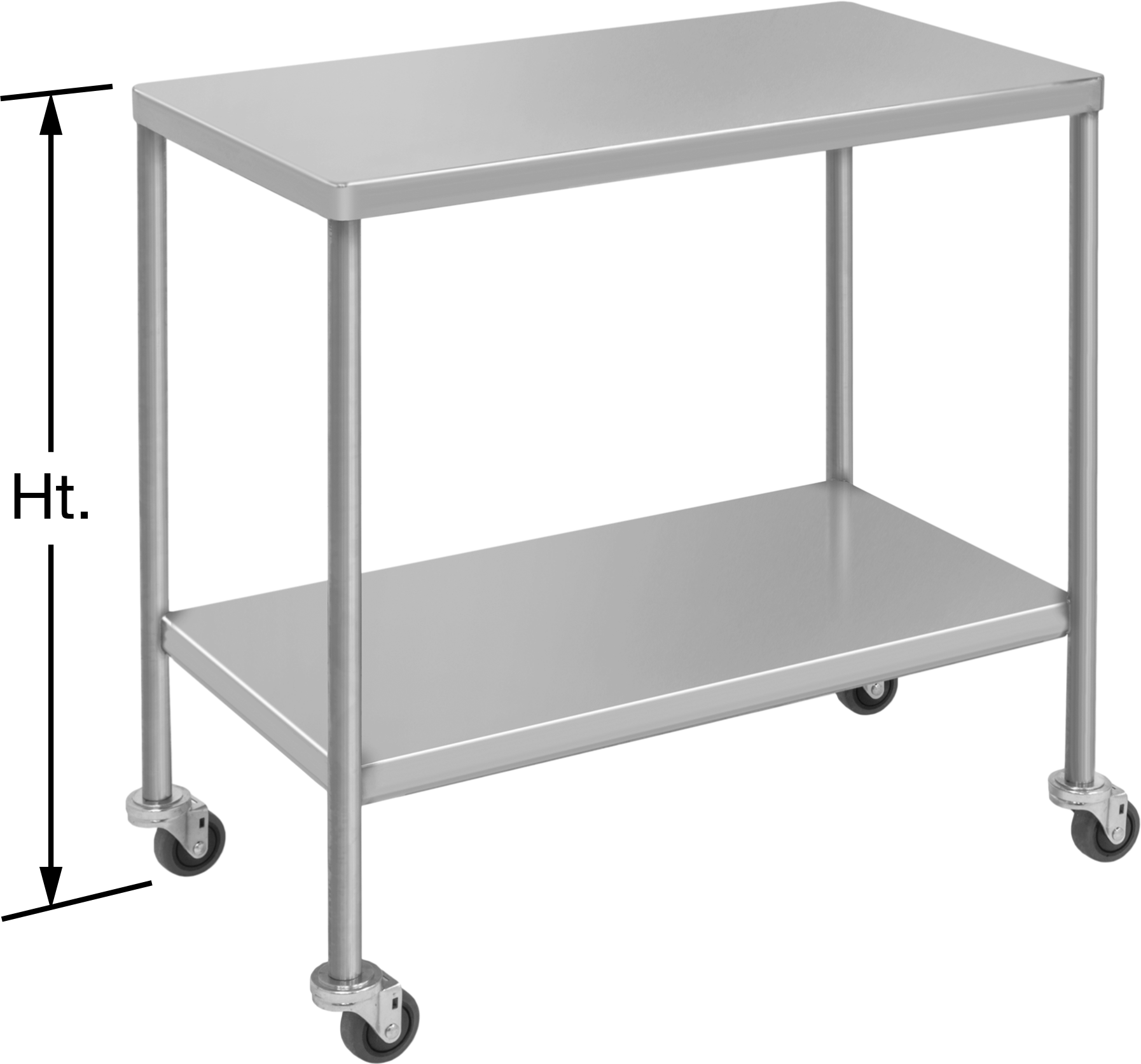 Raflı Paslanmaz Çelik Masa, Mobil, 36“ Yükseklik x 33-1/2” Genişlik x 18-1/2" Derinlik