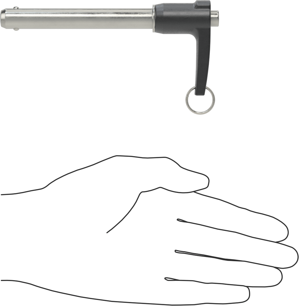 L-Saplı Kilitli Hızlı Açma Pimi, 17-4 PH Paslanmaz Çelik, 1/2" Çap, 3-1/4" Kullanılabilir Uzunluk