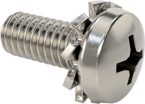 Paslanmaz Çelik Silindir Başlı Vidalar, Dış Dişli Pul ile, M2,5 x 0,45 mm Diş, 6 mm Uzunluk