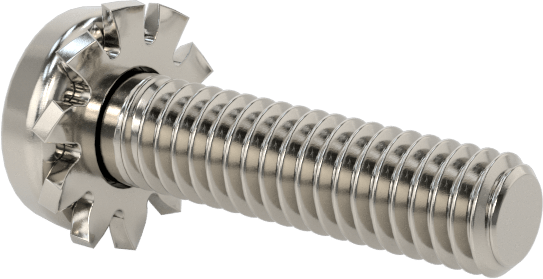 Paslanmaz Çelik Silindir Başlı Vidalar, Dış Dişli Pul ile, M2,5 x 0,45 mm Diş, 10 mm Uzunluk