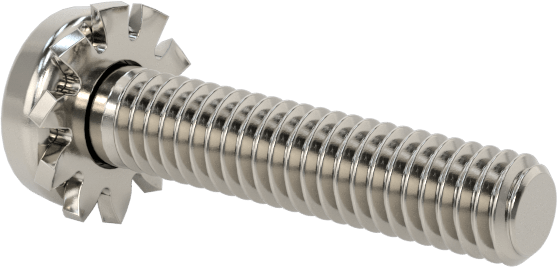 Paslanmaz Çelik Silindir Başlı Vidalar, Dış Dişli Pul ile, M2,5 x 0,45 mm Diş, 12 mm Uzunluk