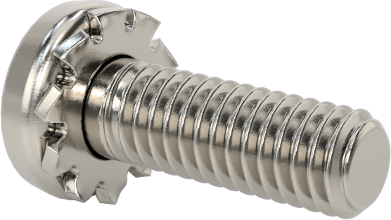 Paslanmaz Çelik Silindir Başlı Vidalar, Dış Dişli Pul ile, M4 x 0,7 mm Diş, 12 mm Uzunluk