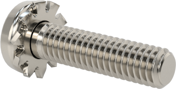 Paslanmaz Çelik Silindir Başlı Vidalar, Dış Dişli Pul ile, M4 x 0,7 mm Diş, 16 mm Uzunluk