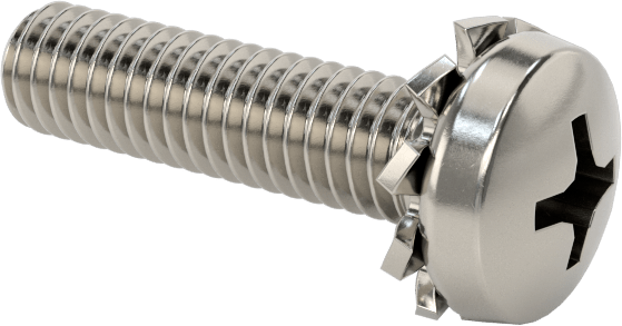 Paslanmaz Çelik Silindir Başlı Vidalar, Dış Dişli Pul ile, M4 x 0,7 mm Diş, 16 mm Uzunluk