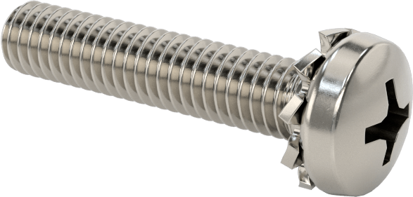 Paslanmaz Çelik Silindir Başlı Vidalar, Dış Dişli Pul ile, M4 x 0,7 mm Diş, 20 mm Uzunluk