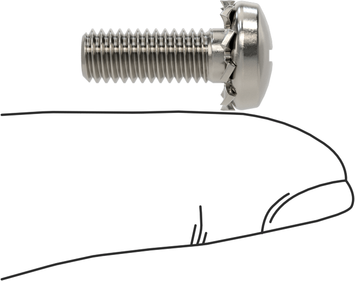 Paslanmaz Çelik Silindir Başlı Vidalar, Dış Dişli Kilit Pul ile, M6 x 1 mm Diş, 16 mm Uzunluk