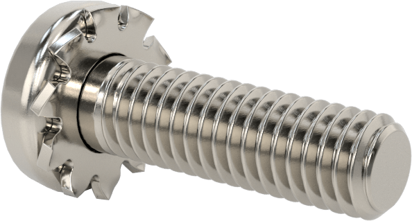 Paslanmaz Çelik Silindir Başlı Vidalar, Dış Dişli Kilit Pul ile, M6 x 1 mm Diş, 20 mm Uzunluk