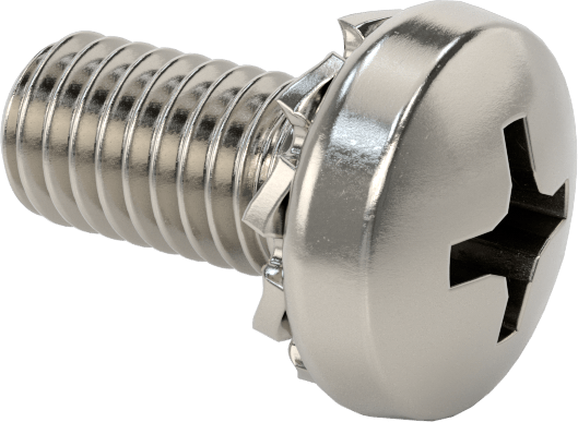 Paslanmaz Çelik Silindir Başlı Vidalar, Dış Dişli Pul ile, M6 x 1 mm Diş, 12 mm Uzunluk
