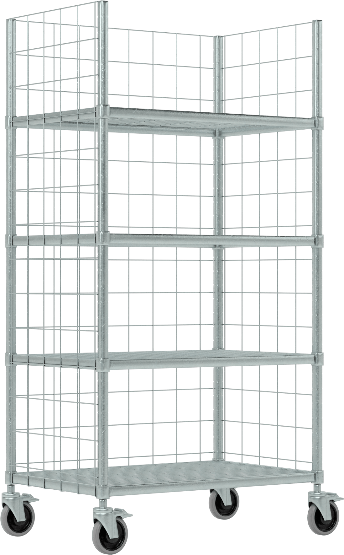 Üç taraflı tel raf, 4 Raf ile, 36“ Genişlik x 70” Yükseklik x 24" Derinlik