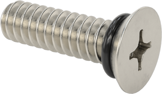 Sızdırmaz 316 Paslanmaz Çelik Phillips Düz Başlı Vidalar, Buna-N O-Ring ile, 6-32 Diş Boyutu, 1/2" Uzunluk
