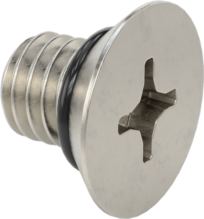 Sızdırmaz 316 Paslanmaz Çelik Phillips Düz Başlı Vidalar, Buna-N O-Ring ile, 10-32 Diş Boyutu, 1/4" Uzunluk