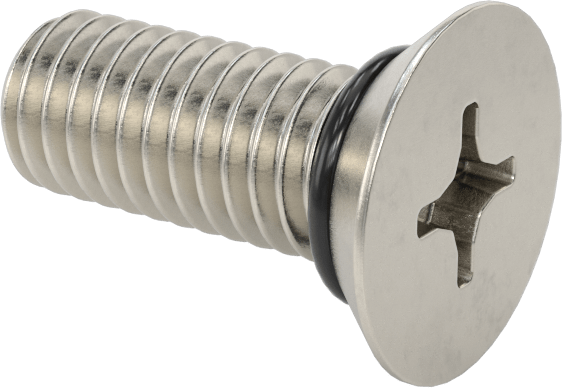 Sızdırmaz 316 Paslanmaz Çelik Phillips Düz Başlı Vidalar, Buna-N O-Ring ile, 10-32 Diş Boyutu, 1/2" Uzunluk