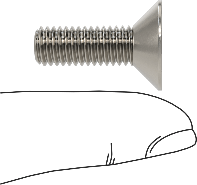 Kurcalanmaya Dayanıklı Altıgen Tahrikli 18-8 Paslanmaz Çelik Düz Başlı Vidalar, M8 x 1,25 mm Diş Boyutu, 25 mm Uzunluk