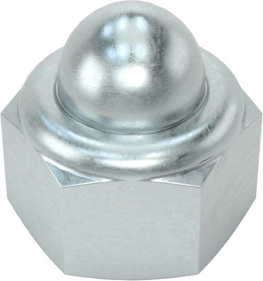 Çinko Kaplı Çelik Naylon Ekli Kapak Somunu, M8 x 1,25 mm Diş Boyutu, 5,2 mm Diş Derinliği