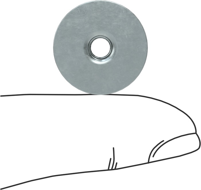 Çelik Yuvarlak Tabanlı Kaynak Somunu, Çinko Kaplamalı, 10-32 Diş Boyutu, 45/64“ Çap x 1/32” Kalınlık Taban