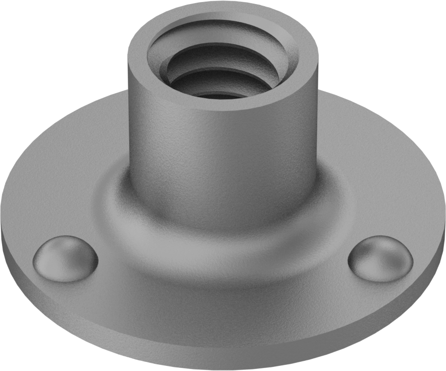 Çıkıntılı Yuvarlak Tabanlı Kaynak Somunu, 1/4"-20 Diş Boyutu, 5/16" Namlu Yüksekliği