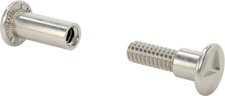 Kurcalamaya Dayanıklı Tek Yönlü Bağlantı Silindirleri ve Vidaları, 18-8 Paslanmaz Çelik, 7/8“ ila 1-1/8” Kalınlık için, 5/8" Uzun Namlu