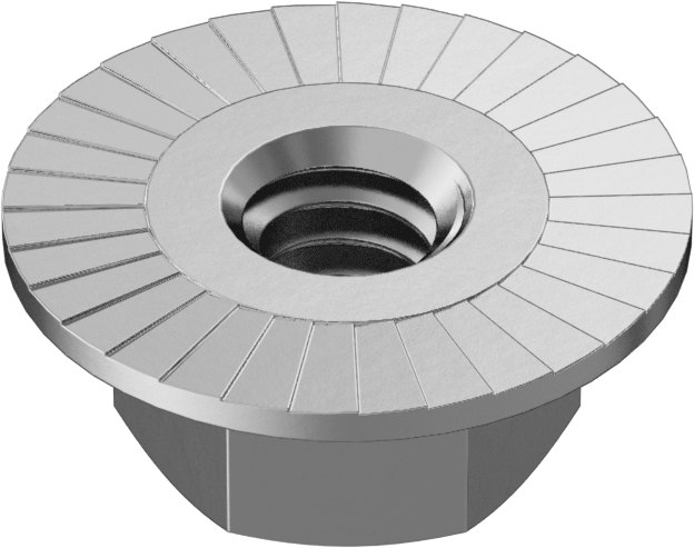 Çinko Kaplamalı Düşük Mukavemetli Çelik Tırtıklı Flanş Somunu, 1/4"-20 Diş Boyutu, 19/64" Yükseklik