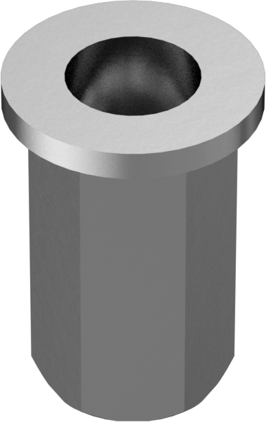 Ağır Hizmet Tipi Bükülmeye Dayanıklı Altıgen Şekilli Perçin Somunları, Çelik, M6 x 1 mm Diş, 1 mm ila 3,5 mm malzeme kalınlığı için