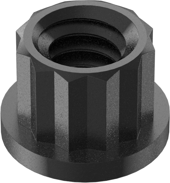 Siyah Oksit Çelik 12 Uçlu Flanş Somunu, 1/4"-20 Diş Boyutu, 5/16" Genişlik, 7/16" Flanş Çapı