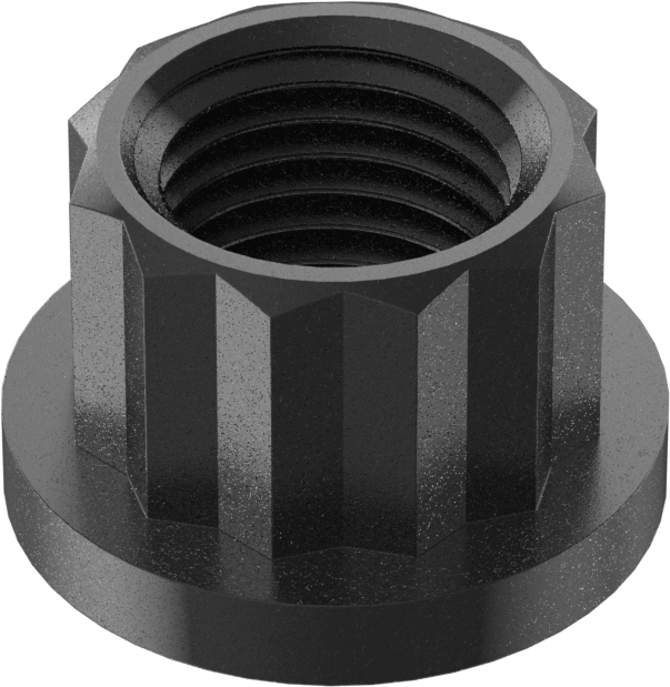 Siyah Oksit Çelik 12 Uçlu Flanş Somunu, 3/8"-24 Diş Boyutu, 7/16" Genişlik, 5/8" Flanş Çapı