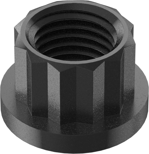 Siyah Oksit Çelik 12 Uçlu Flanş Somunu, 7/16"-20 Diş Boyutu, 1/2" Genişlik, 45/64" Flanş Çapı