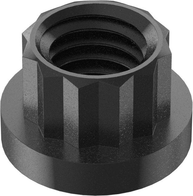Siyah Oksit Çelik 12 Uçlu Flanş Somunu, 1/2"-13 Diş Boyutu, 9/16" Genişlik, 53/64 inç Flanş Çapı