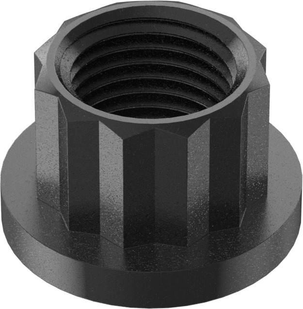 Siyah Oksit Çelik 12 Uçlu Flanş Somunu, 1/2"-20 Diş Boyutu, 9/16" Genişlik, 53/64 inç Flanş Çapı