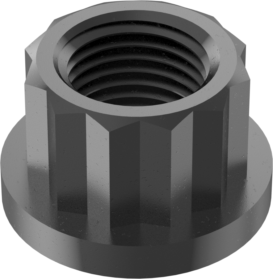 Siyah Oksit Çelik 12 Uçlu Flanş Somunu, 1/2"-20 Diş Boyutu, 5/8" Genişlik, 7/8" Flanş Çapı