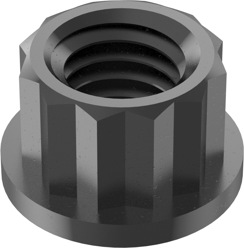 Siyah Oksit Çelik 12 Uçlu Flanş Somunu, M8 x 1,25 mm Diş Boyutu, 10 mm Genişlik, 13,6 mm Flanş Çapı