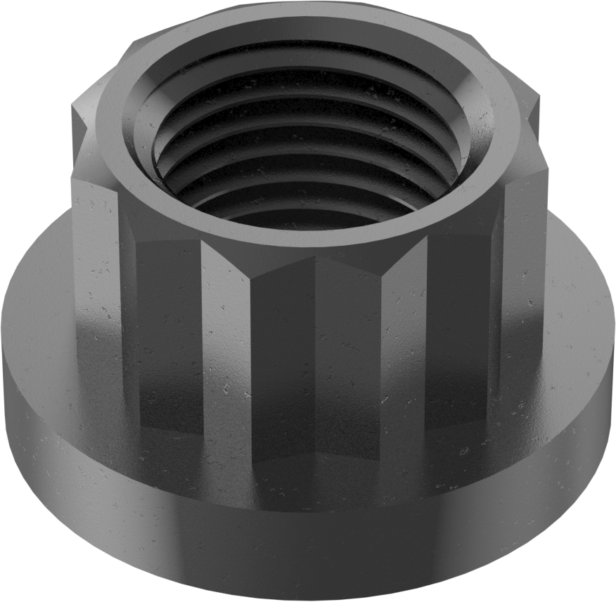 Siyah Oksit Çelik 12 Uçlu Flanş Somunu, M10 x 1 mm Diş Boyutu, 12 mm Genişlik, 17,8 mm Flanş Çapı