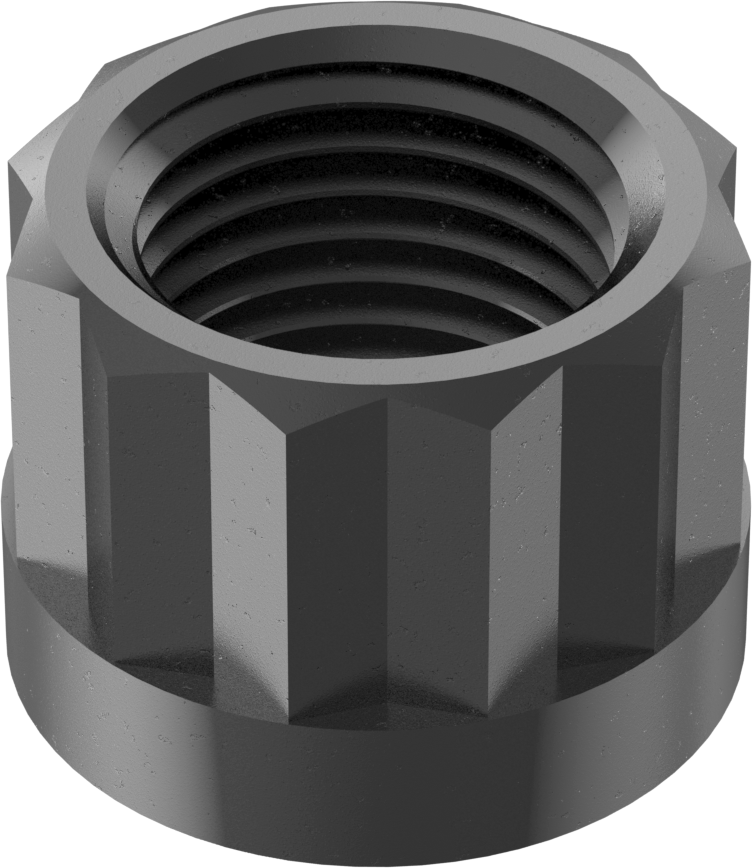 Siyah Oksit Çelik 12 Uçlu Flanş Somunu, M10 x 1 mm Diş Boyutu, 12 mm Genişlik, 14 mm flanş çapı