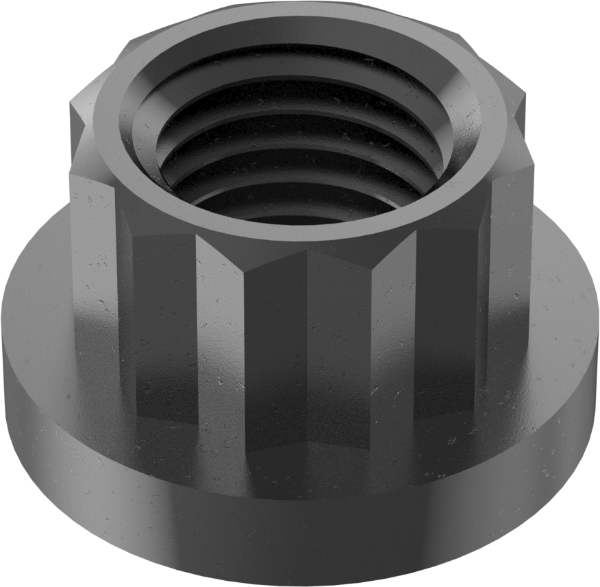 Siyah Oksit Çelik 12 Uçlu Flanş Somunu, M10 x 1,25 mm Diş Boyutu, 12 mm Genişlik, 17,8 mm Flanş Çapı