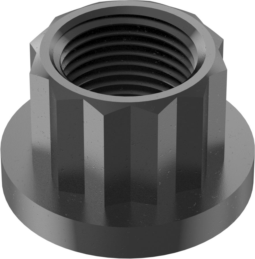 Siyah Oksit Çelik 12 Uçlu Flanş Somunu, M12 x 1,25 mm Diş Boyutu, 14 mm Genişlik, 20,9 mm Flanş Çapı